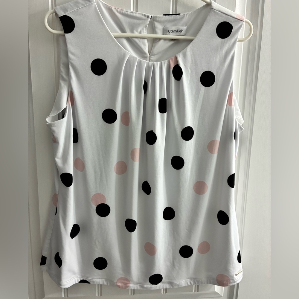 Calvin Klein White, Pink and Black Polka Dot tank top